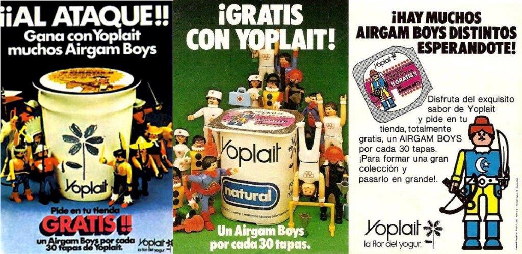 Tres anuncios de Yoplait que regalaban muñecos Airgam Boys a cambio de tapas.