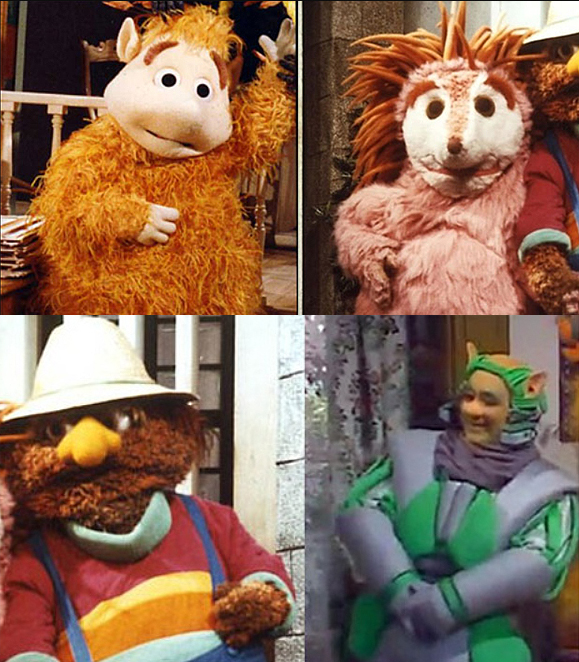 Collage de muñecos de programas infantiles de televisión