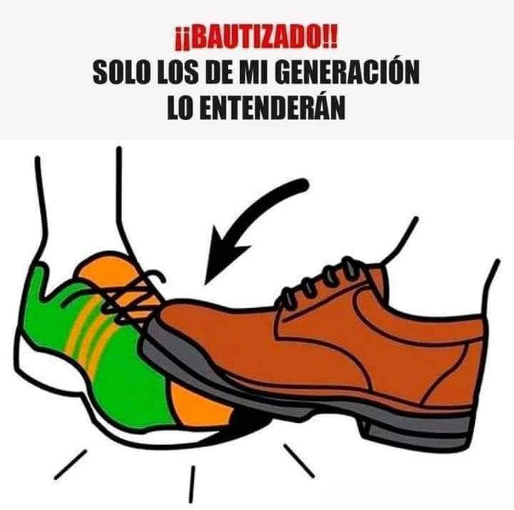 Dibujo de un zapato marrón pisando unas zapatillas verdes nuevas.