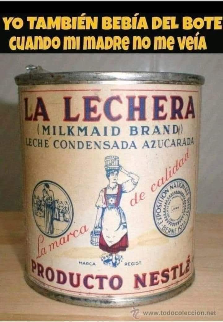 Bote antiguo de leche condensada La Lechera de Nestlé, con el dibujo de una lechera.