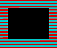 Rayas rojas y azules alrededor de un rectángulo negro, como en la carga del Spectrum.
