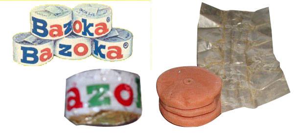 Chicles Bazooka envueltos y uno sin envoltorio.
