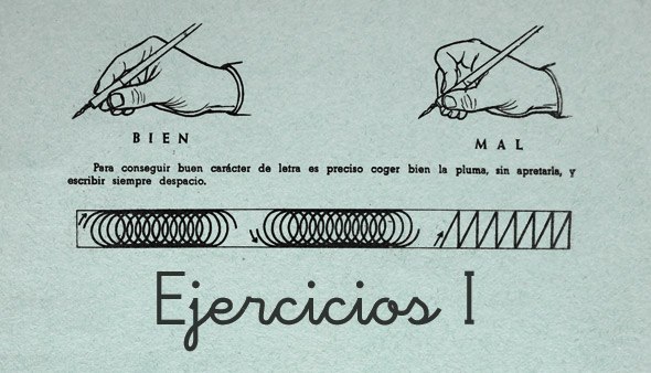 Página de un cuaderno de caligrafía con dos manos cogiendo el lápiz bien y mal.