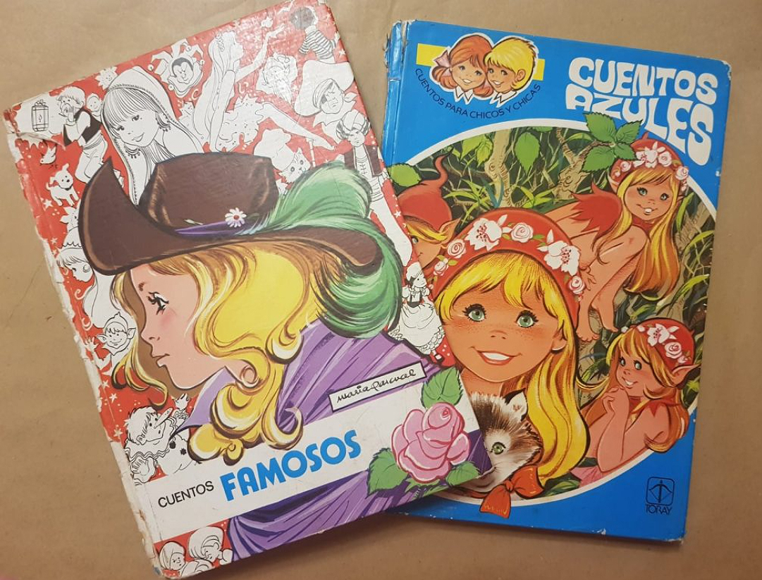 Dos libros de cuentos ilustrados: Cuentos Famosos y Cuentos Azules.