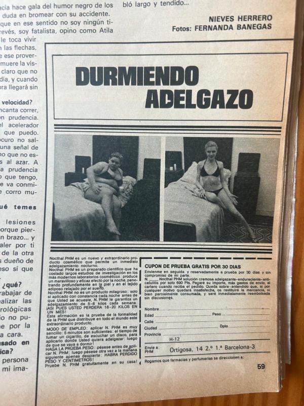 Página de revista con el anuncio Durmiendo adelgazo.