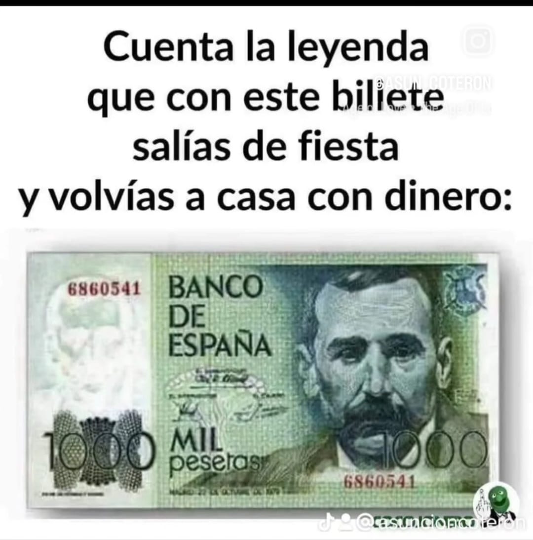 Billete verde de 1.000 pesetas con el retrato de Benito Pérez Galdós.