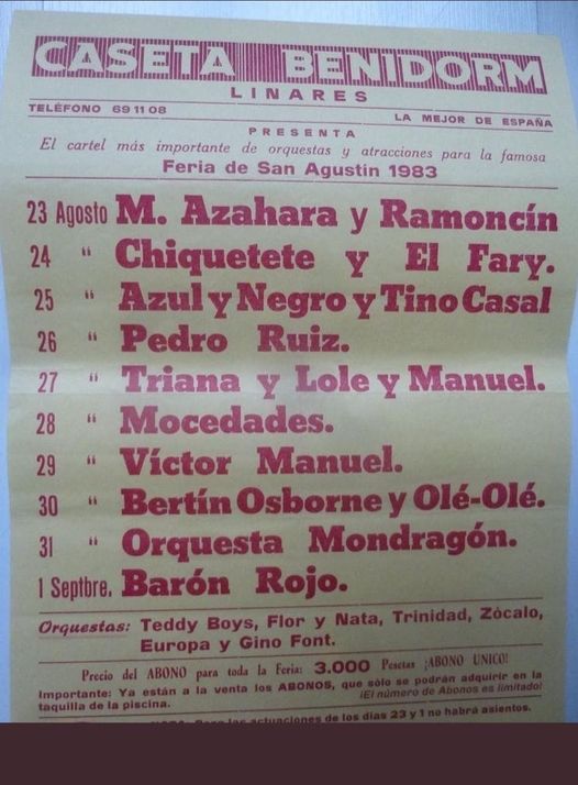 Cartel de la Caseta Benidorm de Linares de 1983.