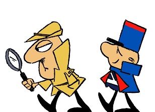 Dibujos del Inspector con lupa y gabardina y del sargento Deux-Deux