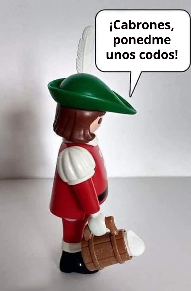 Muñeco de Playmobil de perfil con sombrero verde de pluma y una jarra de cerveza en la mano.