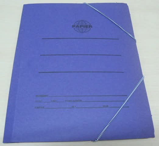 Carpeta de cartón azul con gomas elásticas