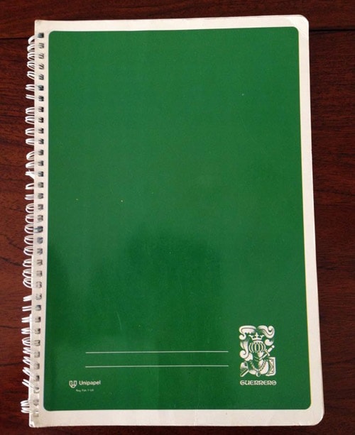 Libreta de espiral verde de la marca Guerrero