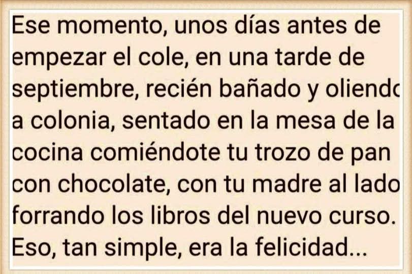 Texto negro sobre fondo beis que describe una tarde de septiembre antes de empezar el colegio.