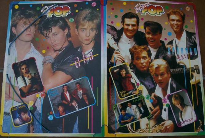 Carpetas forradas con fotos de grupos musicales de la revista Super Pop