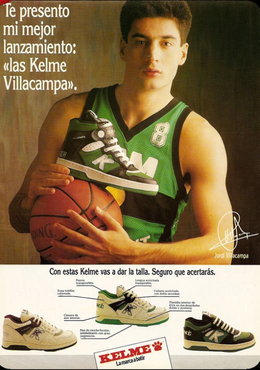 Anuncio de las zapatillas Kelme Villacampa con un jugador de baloncesto