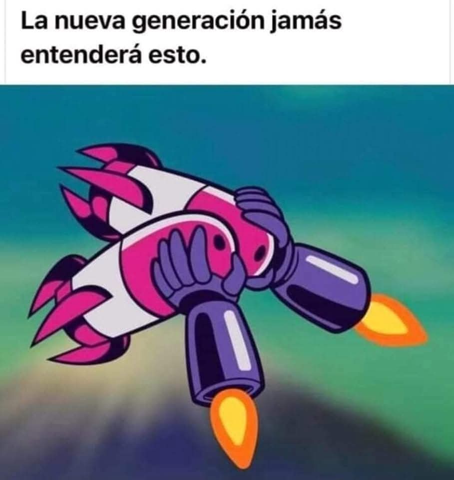 Dibujo animado de dos misiles rosas y blancos con aletas sujetos por unas manos moradas con propulsores.