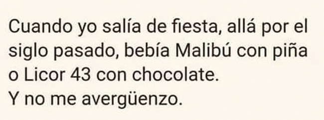 Texto negro sobre fondo blanco sobre las copas que se bebían al salir de fiesta en los años 90.