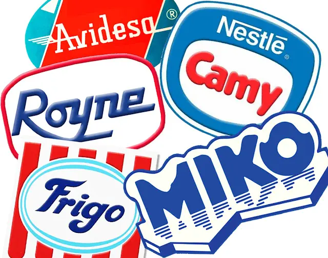 Logotipos de las marcas de helados Avidesa, Camy, Royne, Frigo y Miko.