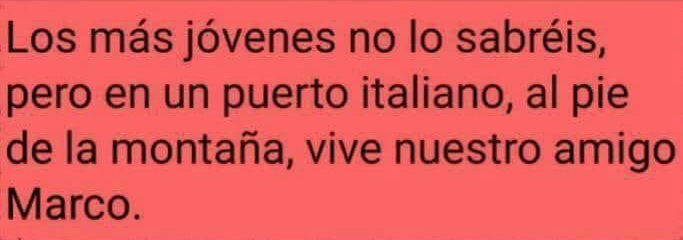 Texto negro sobre fondo rojo con el principio de la canción de Marco.