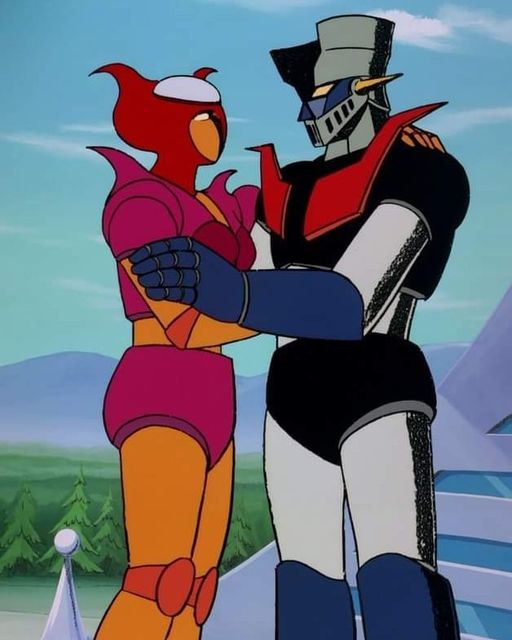 Los robots Mazinger Z y Afrodita A abrazados