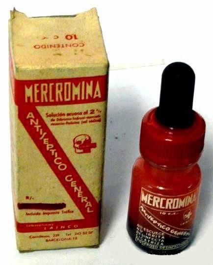 Frasco de Mercromina con su caja antigua.
