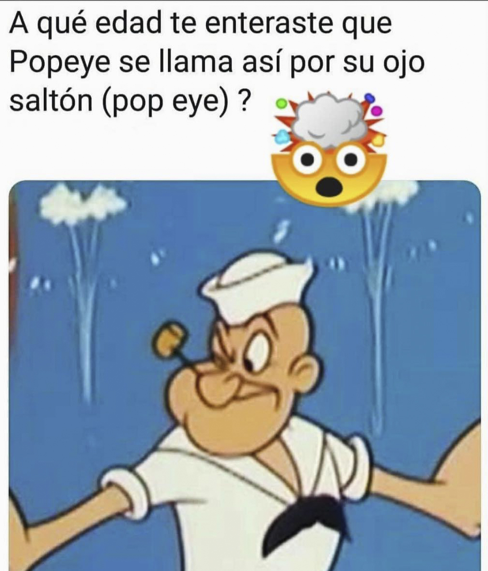 Dibujo de Popeye, el marino, con gorro blanco, pipa y un ojo entrecerrado.