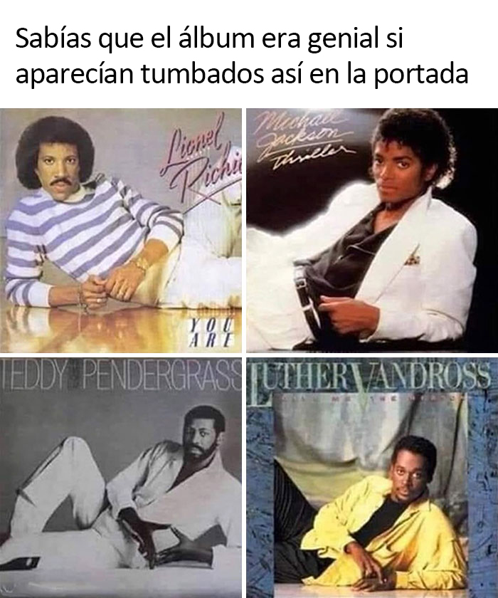 Cuatro portadas de discos de los 80 en las que los cantantes posan tumbados.