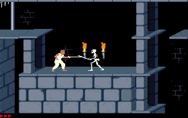 Pantalla de Prince of Persia con un duelo de espadas.