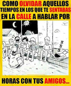 Dibujo de un grupo de chavales sentados en el bordillo de una calle por la noche charlando.