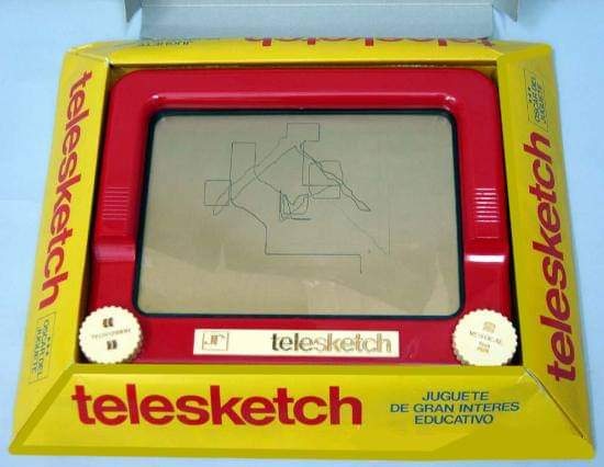 Telesketch rojo en su caja.