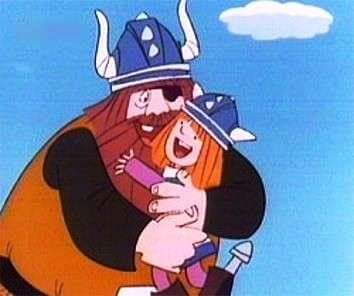 Vicky el vikingo abrazado a su padre Halvar
