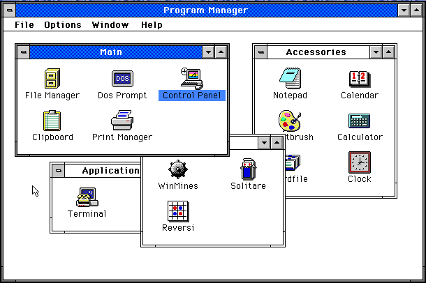 Pantalla del Administrador de programas de Windows 3.1.